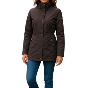 Nautica Water Resistant Trench Coat Black Hidden Hoodie Zip Pockets Women Size S